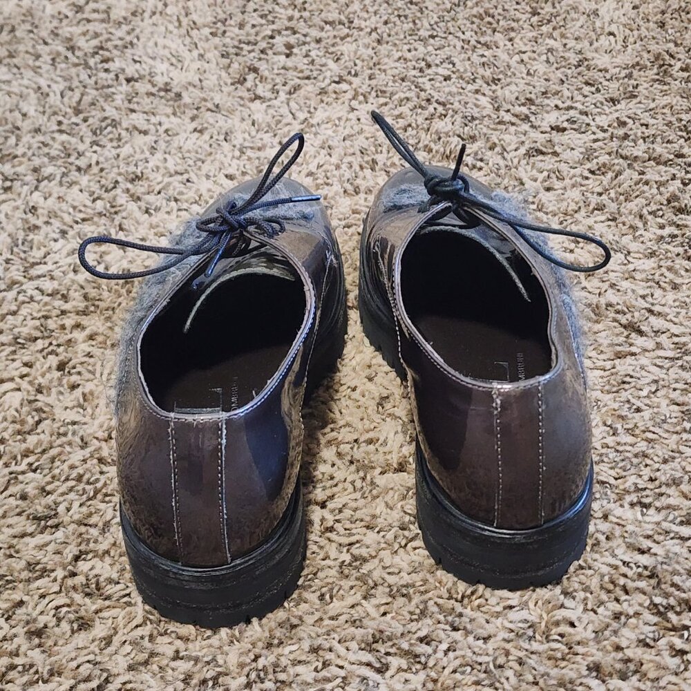 AGL Women's Oxfords Lace-Up Chunky Black Sole 6.5 Metallic Shiny Goth Witchy - Picture 4 of 11